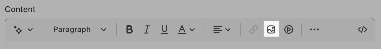 Highlights the insert image button in the blog post Content section